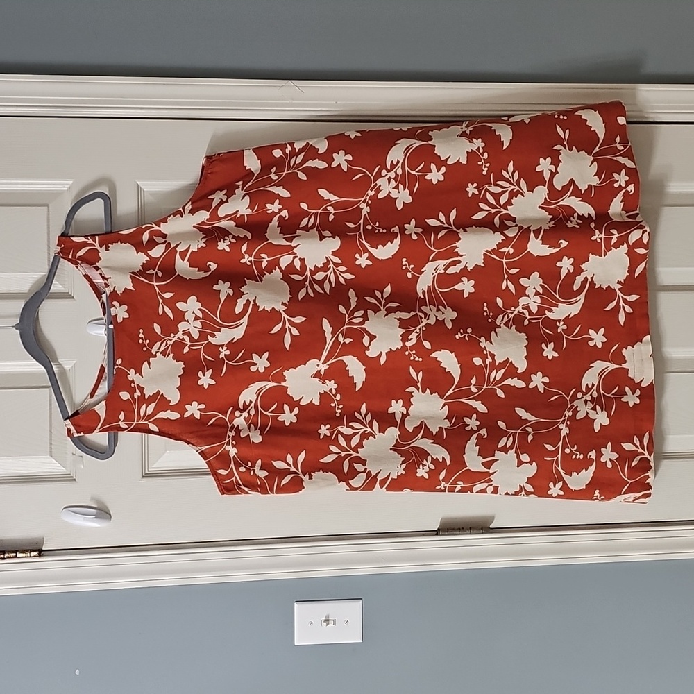 Floral Vibrant Rust Burnt Orange Floral Sleeveless Sundress.